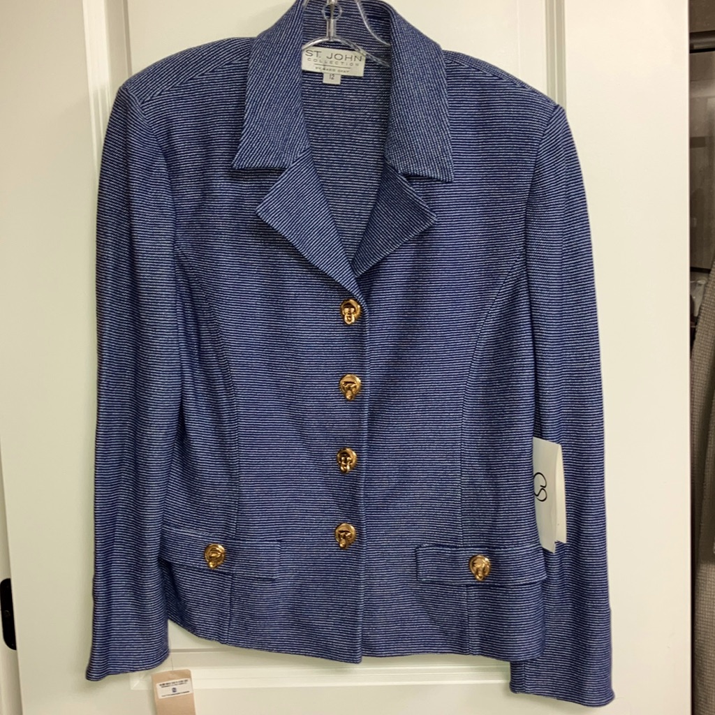 Nwt 12 St. John Collection Knit Blazer Navy White